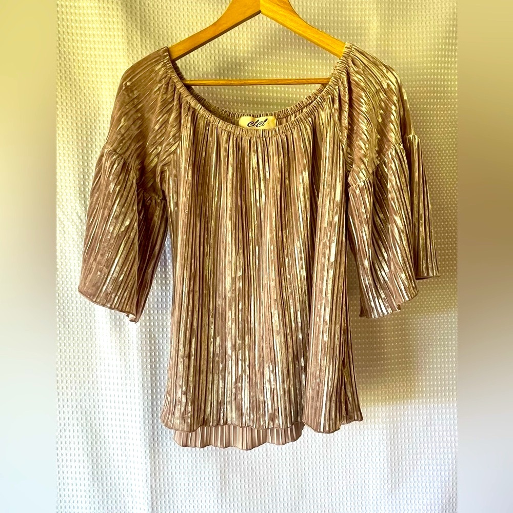 Feminine top that shimmers with bell sleeves, crushed velvet that shines pink
